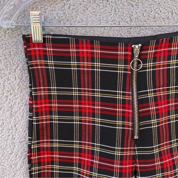 ZARA Tartan Plaid Pant Leggings Front Zip Elastic Waist Sz S - Picture 2 of 10